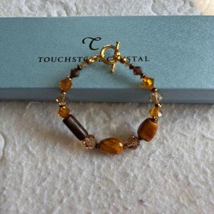 Touchstone Crystal Wood Type Beads & Amber & Smokey Taupe Crystals - New in Box